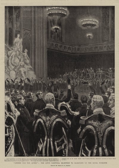 Hoera voor de koningin, het afscheidsfeest van de stad voor reservisten van de Royal Fusiliers door Percy F.S. Spence
